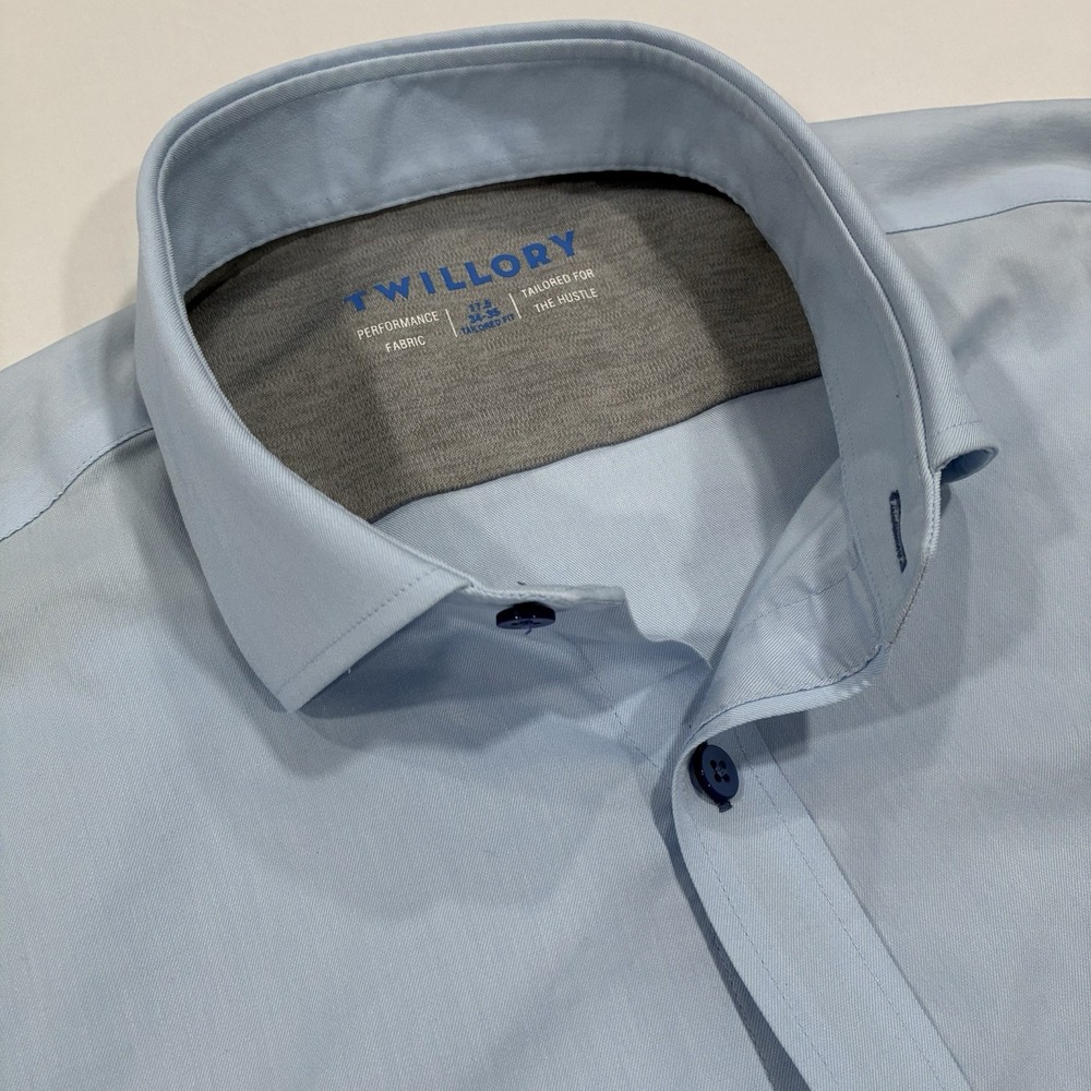 Twillory Blue Mens 17.5 34/35 Long Sleeve Performance Tailored Fit Button Up